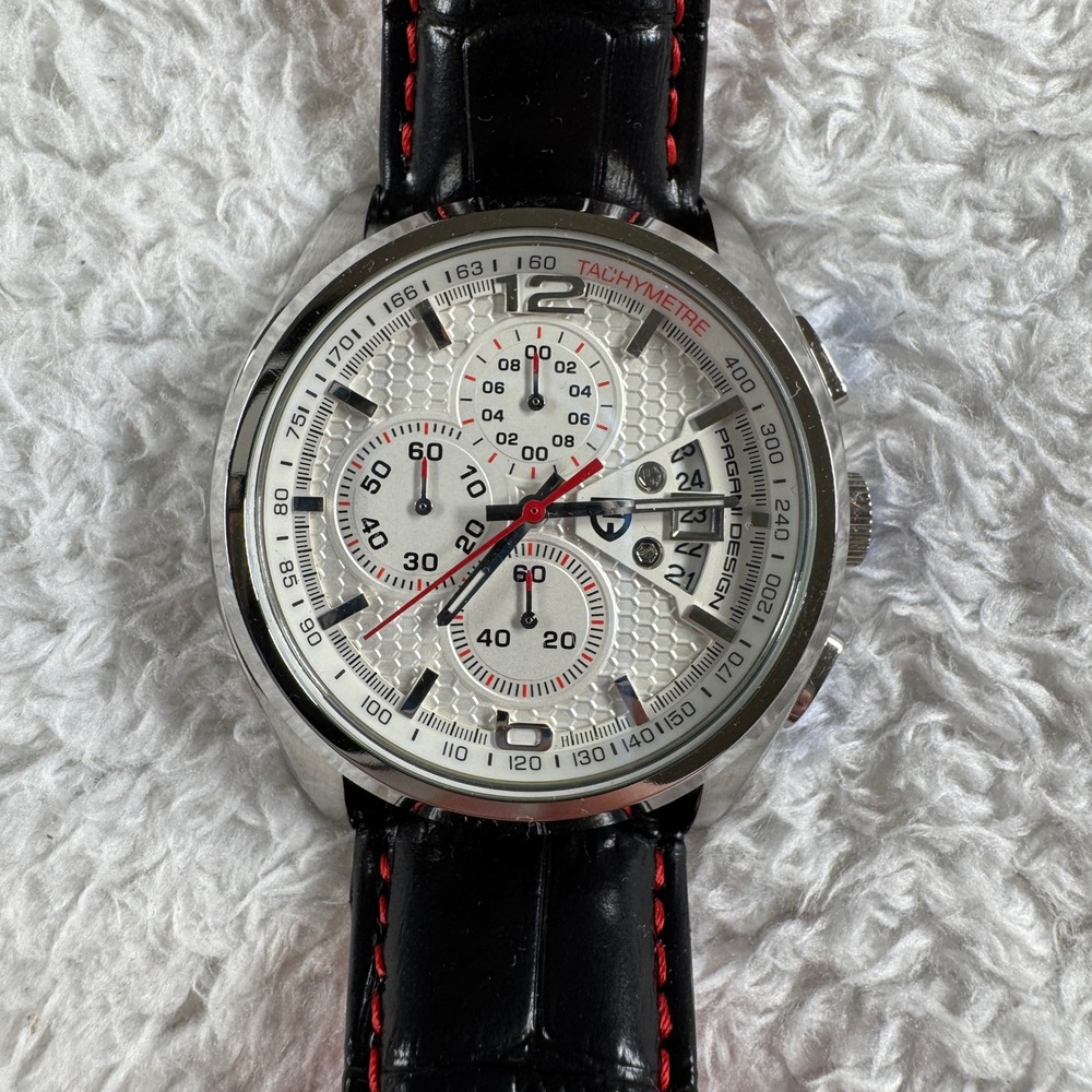 Pagani Design Sport Watch Mens OS White Excellent PD-3306 Chronograph Leather